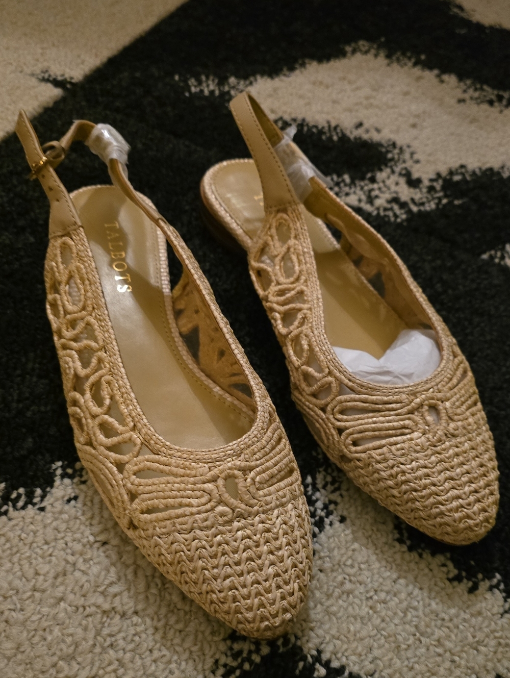 Talbots Tan Woven Slingback Pointed-Toe Flats